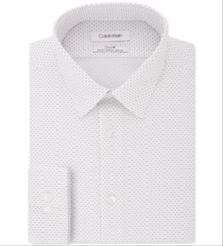 Calvin Klein Men's Dot Print Slim Fit Dress Shirt White Size XL