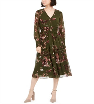 Taylor Women's Floral-Print V-Neck Dress Green Size 16