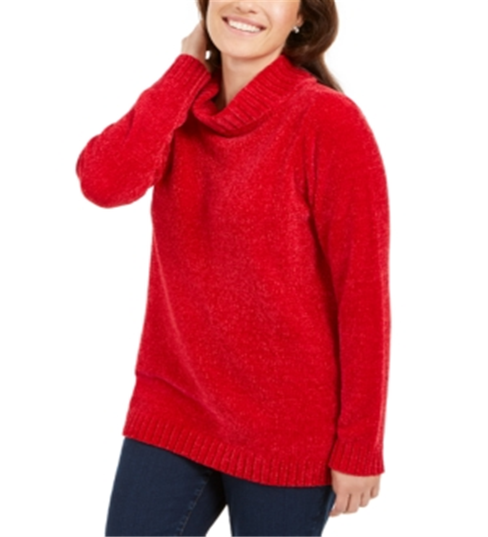 Karen Scott Women's Chenille Mock-Neck Sweater Red Size Large