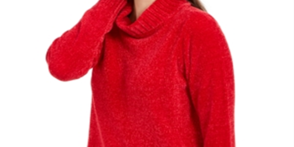 Karen Scott Women's Chenille Mock-Neck Sweater Red Size Large