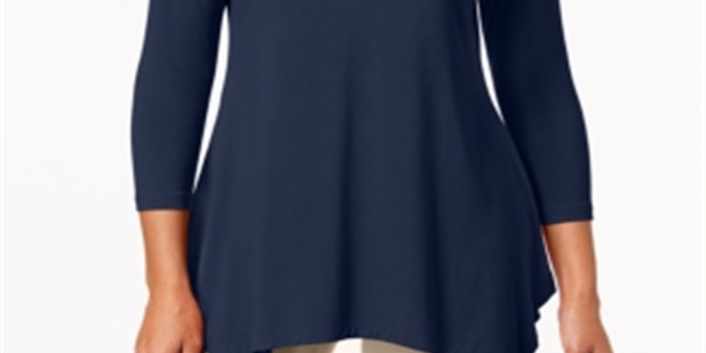 JM Collection Women's  V-Neck Handkerchief-Hem Top Blue Size X-Small