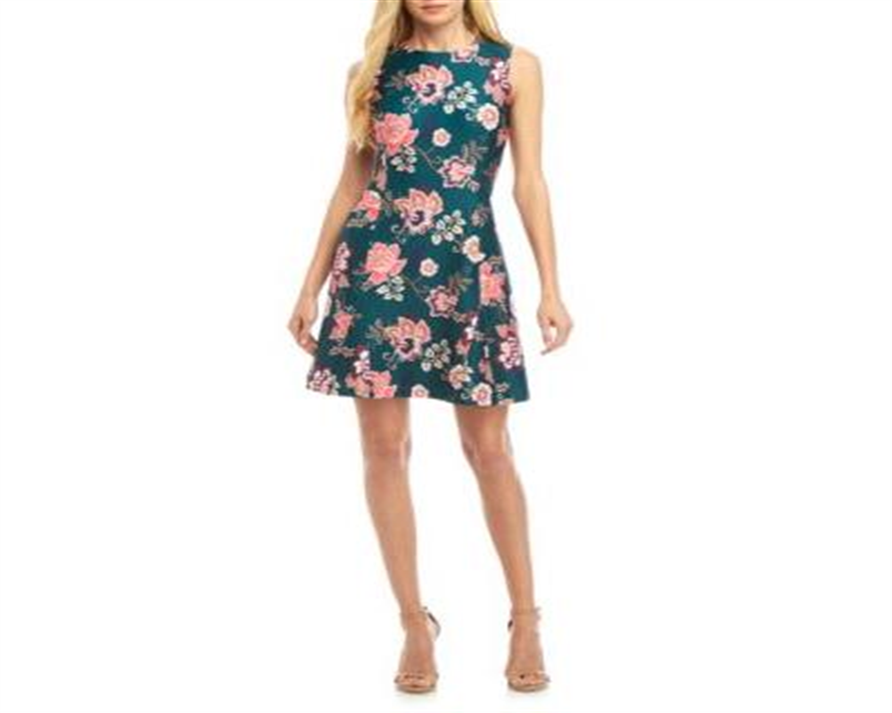 Vince Camuto Women's Printed Scuba Fit and Flare Dress  Dress Green Size 8