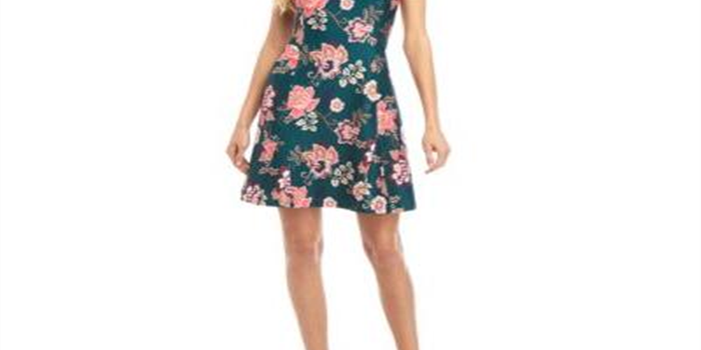 Vince Camuto Women's Printed Scuba Fit and Flare Dress  Dress Green Size 8
