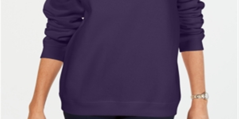 Karen Scott Women's Crew Neck Fleece Sweatshirt Purple Size Medium
