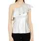 INC International Concepts Women's Metallic Ruffled One Shoulder Top Blue Size XXL