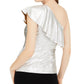 INC International Concepts Women's Metallic Ruffled One Shoulder Top Blue Size XXL