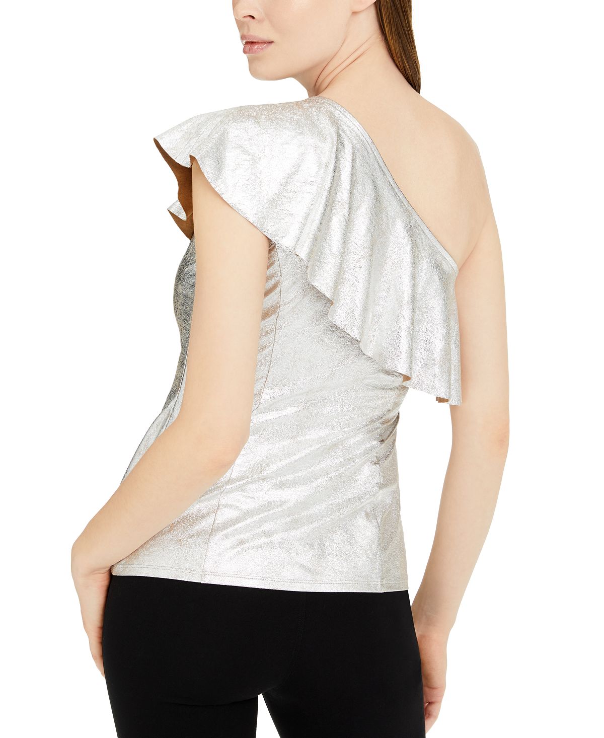 INC International Concepts Women's Metallic Ruffled One Shoulder Top Blue Size XXL