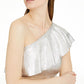 INC International Concepts Women's Metallic Ruffled One Shoulder Top Blue Size XXL