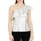 INC International Concepts Women's Metallic Ruffled One Shoulder Top Blue Size XXL