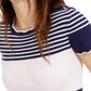 Maison Jules Women's Blouse Striped Print Scalloped Trim Blue Size XX-Small