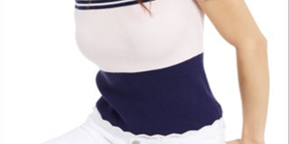 Maison Jules Women's Blouse Striped Print Scalloped Trim Blue Size XX-Small