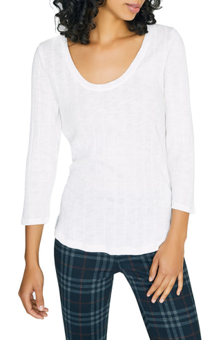 Sanctuary Women's Ruby Scoop Ribbed 3/4 Sleeve Top White  Size XXL