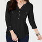 Style & Co Women's Roll Tab Popover Top Black Size PP