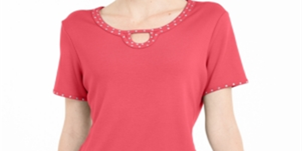 Karen Scott Women's Studded Keyhole Top Orange Size Small