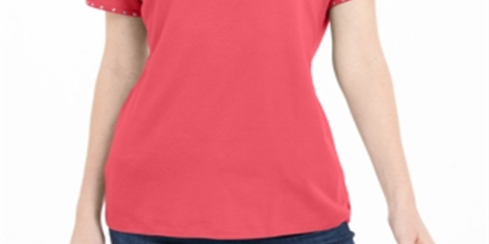 Karen Scott Women's Studded Keyhole Top Orange Size Small