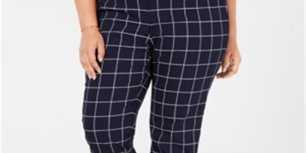 Charter Club Women's Plus Lexia Windowpane Plaid Pants Blue Size 22W