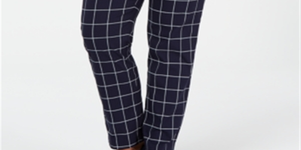 Charter Club Women's Plus Lexia Windowpane Plaid Pants Blue Size 22W