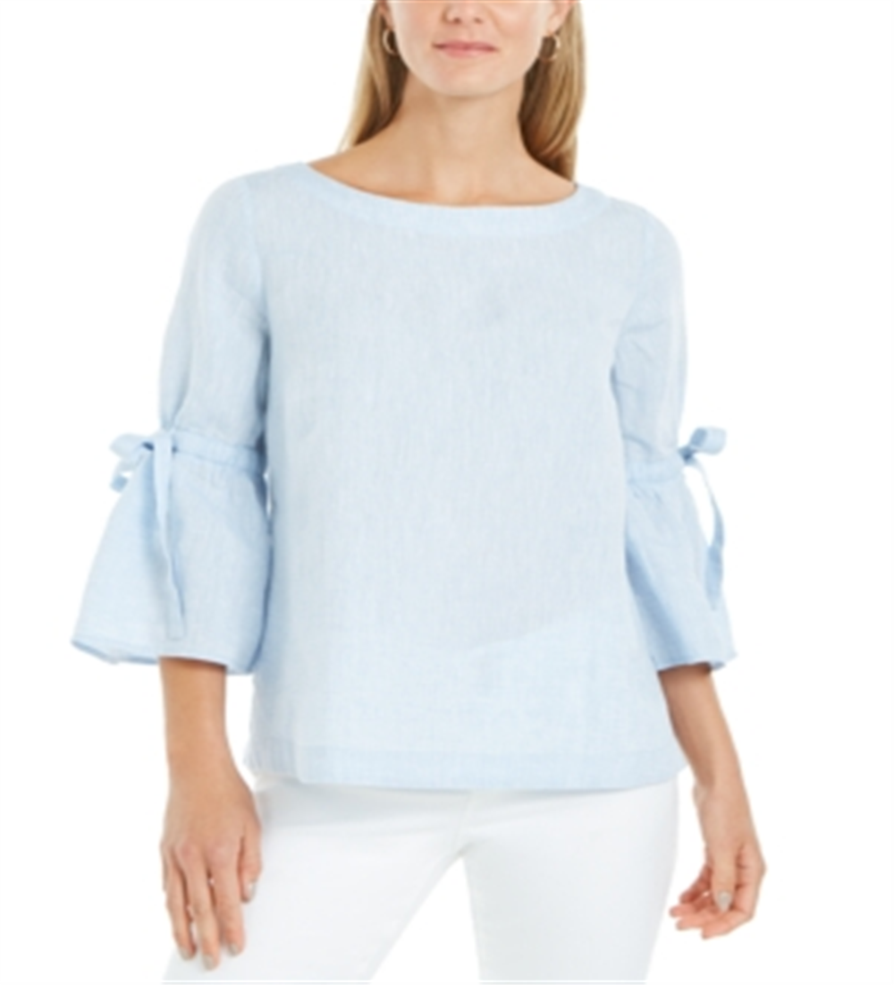 Charter Club Women's Linen Bell Sleeve Top Blue Size X-Small