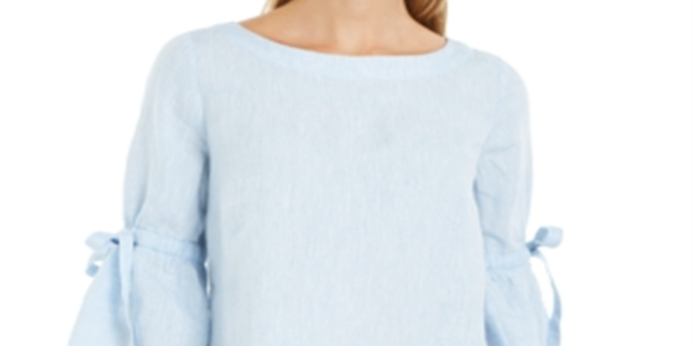 Charter Club Women's Linen Bell Sleeve Top Blue Size X-Small