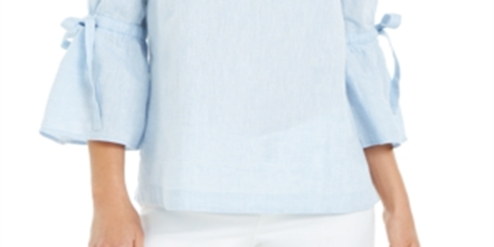 Charter Club Women's Linen Bell Sleeve Top Blue Size X-Small
