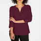 Charter Club Women's Supima Cotton Split-Neck Top Red Size X-Small