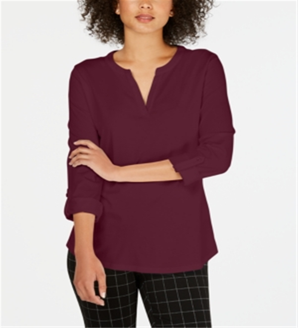 Charter Club Women's Supima Cotton Split-Neck Top Red Size X-Small