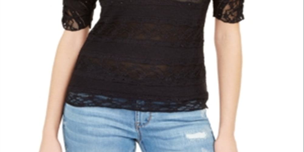 American Rag Junior's Tie Back Lace Blouse Black Size Large