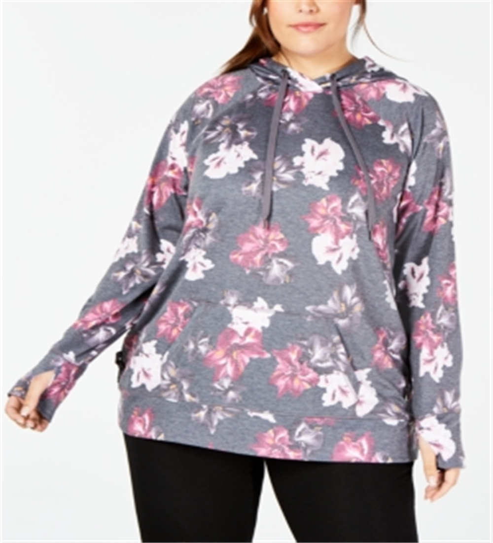 Ideology Women's Plus Running Fitness Hoodie Grey Size 1X