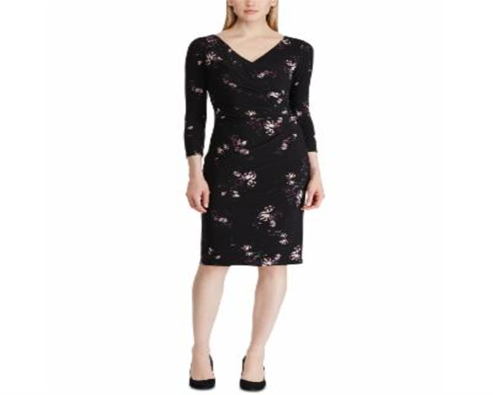 Ralph Lauren Women's Floral Print Jersey Dress Black Size 10 Petite