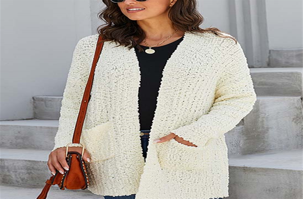 VLRSY Women's Open Cardigans Pebble Beach Textured Open Cardigan White Size XL