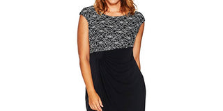 Connected Women's Sequined Lace Draped Dress BlackSize 18W