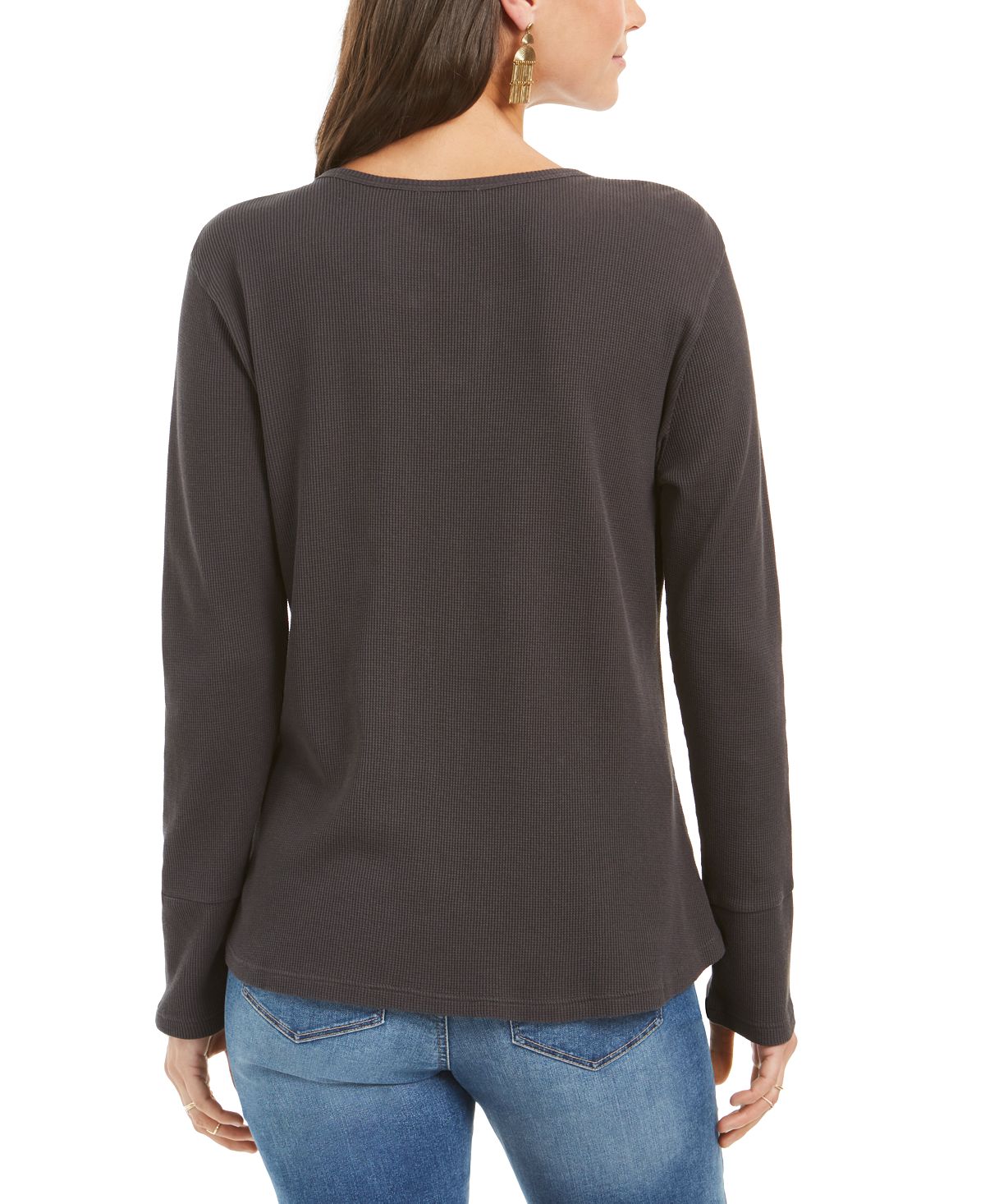 Style & Co Women's Embroide Cotton Thermal Top Gray Size Petite S