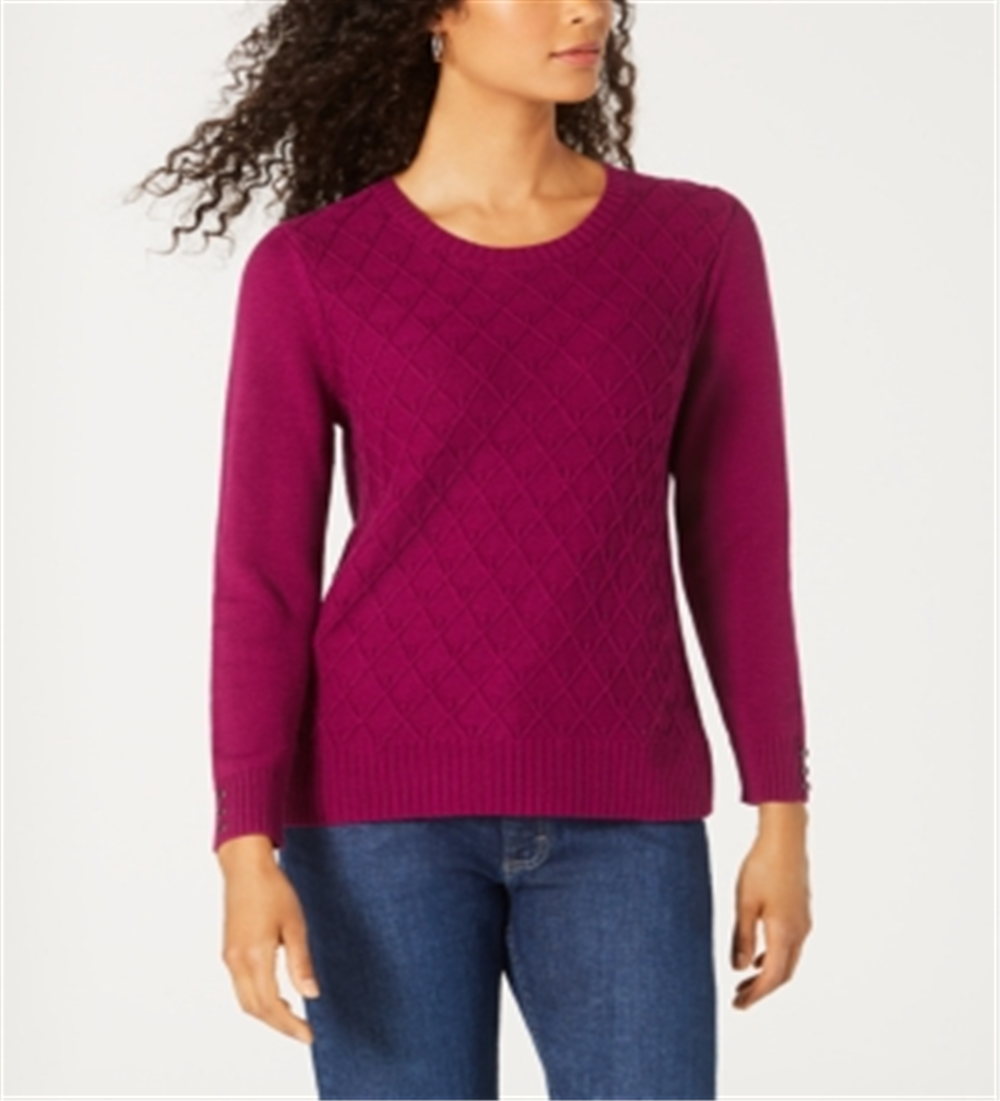Karen Scott Women's Diamond Cable Knit Sweater Purple Size XL