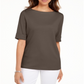 Karen Scott Women's Boat Neck Elbow Sleeve Top Brown Size Small