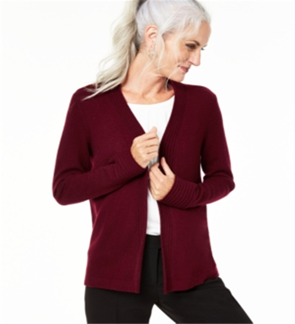 Charter Club Women's Open Front Cashmere Cardigan Red Size Petite Medium