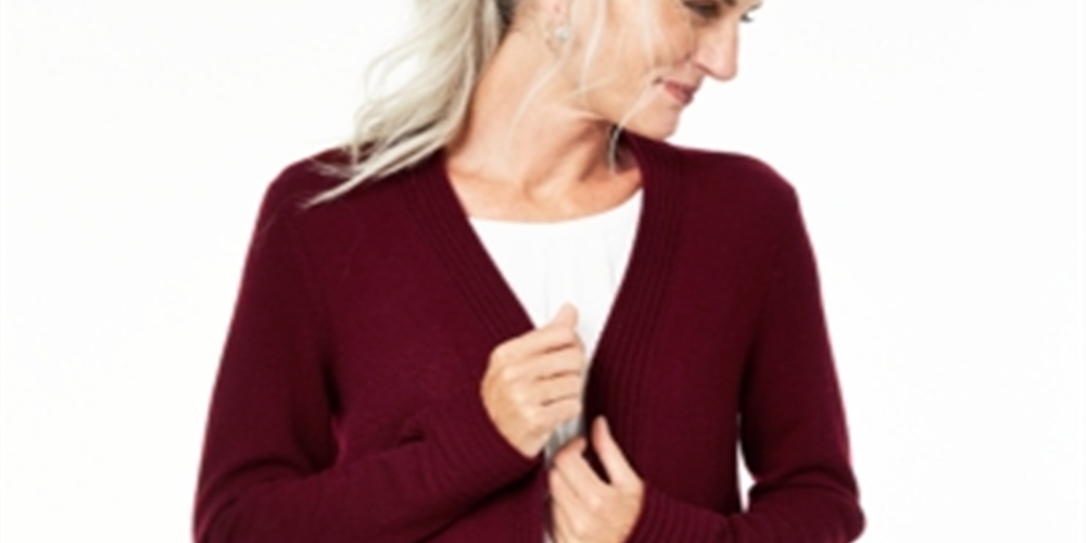 Charter Club Women's Open Front Cashmere Cardigan Red Size Petite Medium
