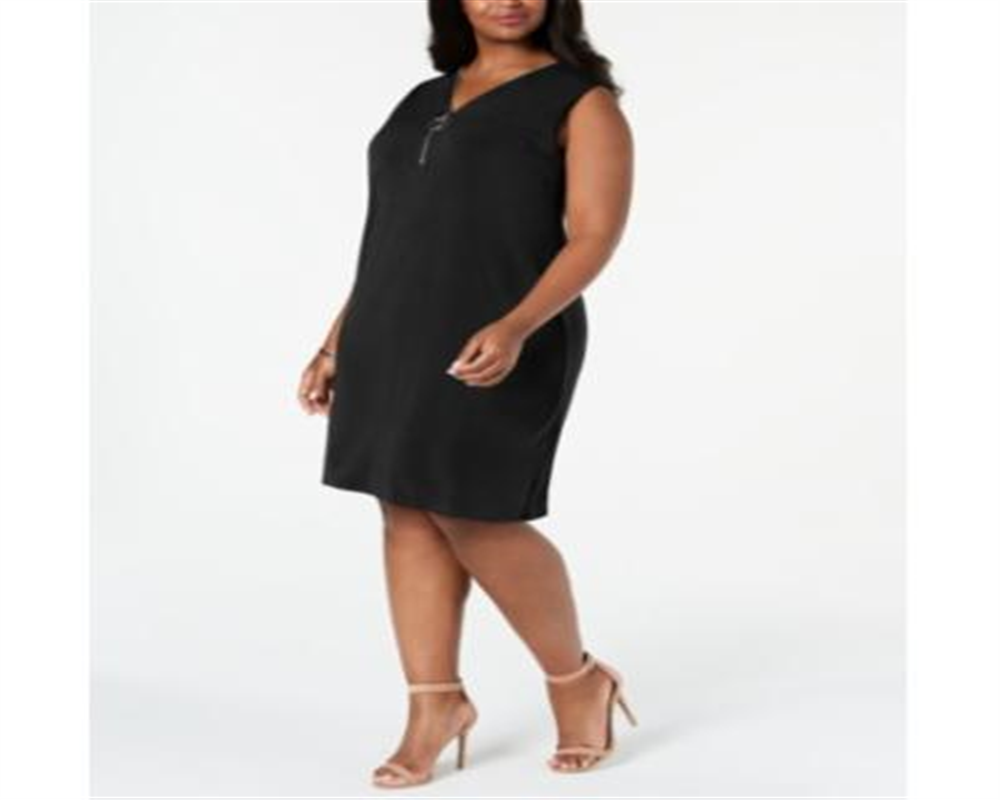 JM Collection Women's Plus Sleeveless Zip Neck Dress Black Size 1X