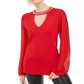 INC International Concepts Women's Studded Keyhole Sweater Red Size Large