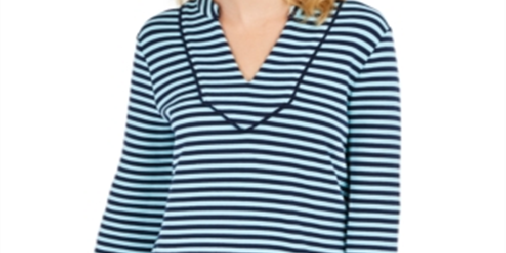 Charter Club Women's Striped 3/4 Sleeve Top Blue Size X-Small