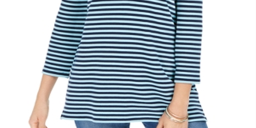 Charter Club Women's Striped 3/4 Sleeve Top Blue Size X-Small