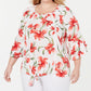 JM Collection Women's Plus Floral Print Tie Hem Top White Size 3X