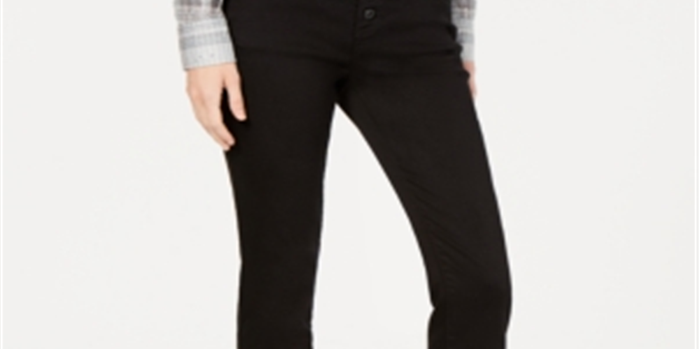 INC International Concepts Women's Curvy Fringe Hem Button Front Straight Leg Jeans Black Size 6