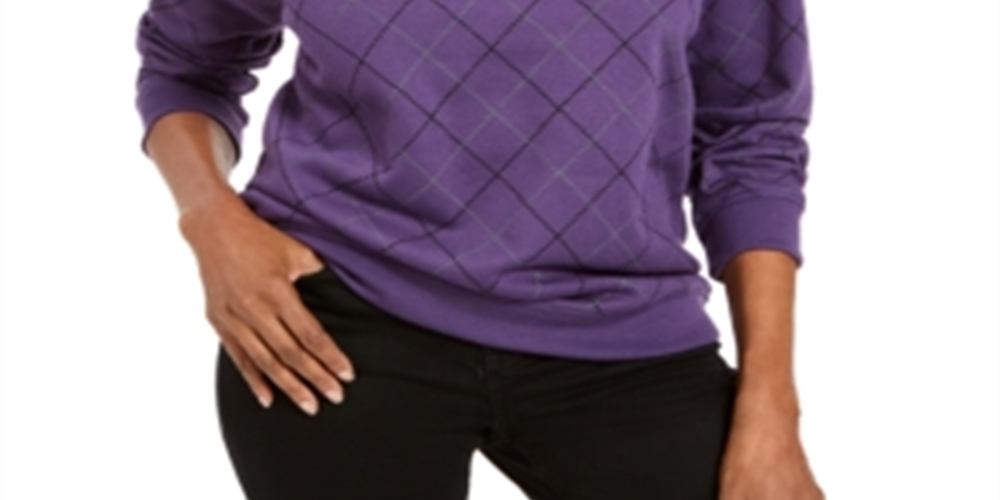 Karen Scott Women's Printed Sweatshirt Purple Size Petite Small