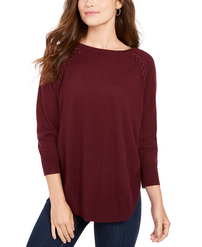 Style & Co Women's Lace up Chevron Trim Sweater Wine Size PP