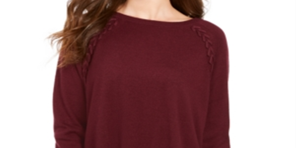 Style & Co Women's Lace up Chevron Trim Sweater Wine Size PP