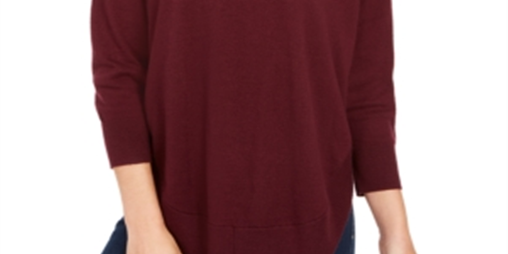 Style & Co Women's Lace up Chevron Trim Sweater Wine Size PP