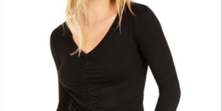 Bar III Women's Ruched Tie Front Crop Top Black Size Small