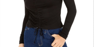 Bar III Women's Ruched Tie Front Crop Top Black Size Small