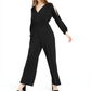 Bar III Women's Slit Sleeve V Back Jumpsuit Black Size Large