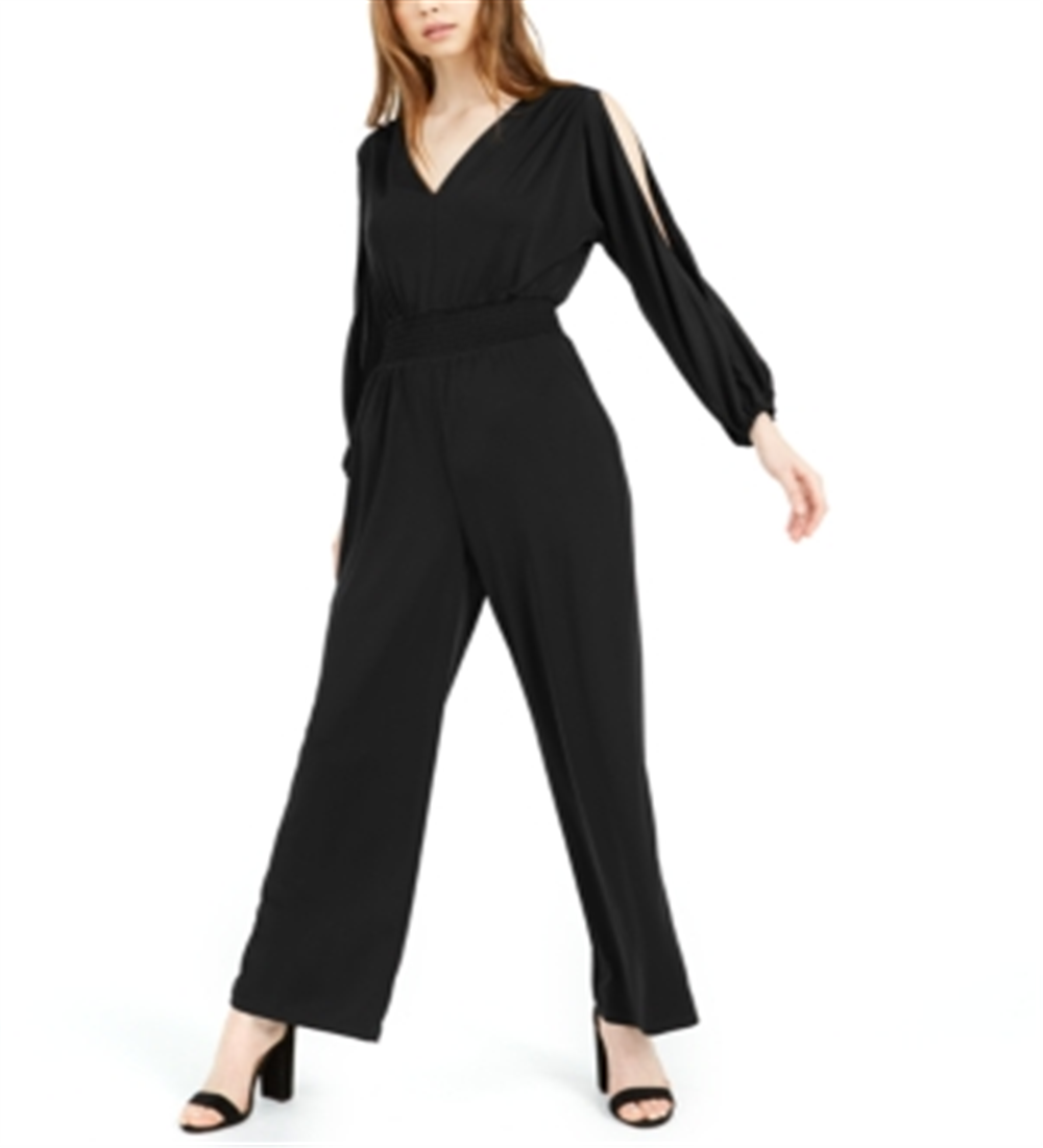 Bar III Women's Slit Sleeve V Back Jumpsuit Black Size Large